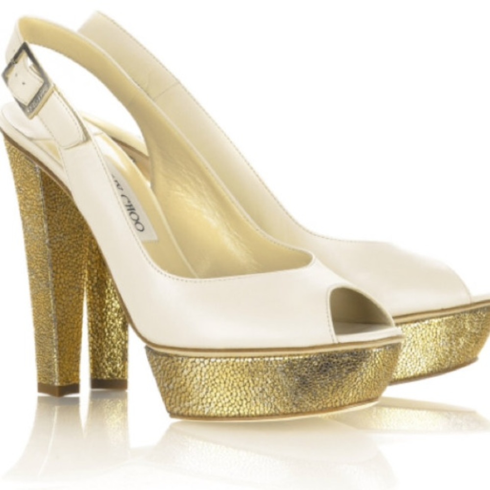 Creme Jimmy Choo Isis Sling Back Peeptoe W Gold